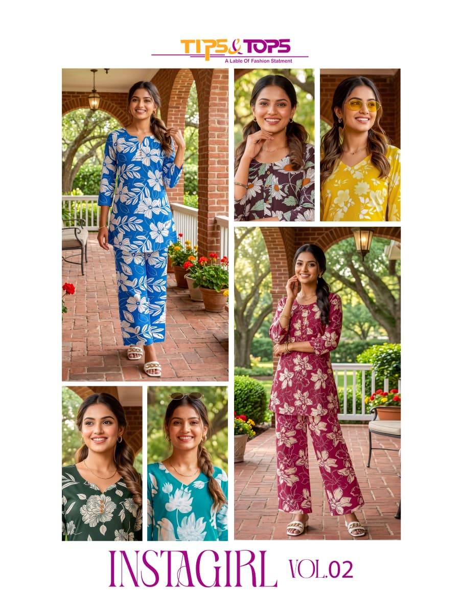INSTAGIRL by TIPS & TOPS 101 To 106 Series Beautiful Fancy Stylish Colourful casual wear Heavy Rayon Print CORD SETS At Wholesale Price